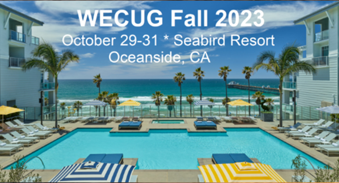 WECUG Fall Event text with pool and ocean view